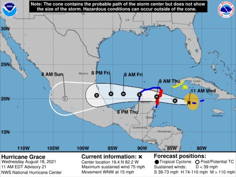 Alerta máxima en Quintana Roo, “Grace” ya es Huracán categoría 1, impactará a Tulum