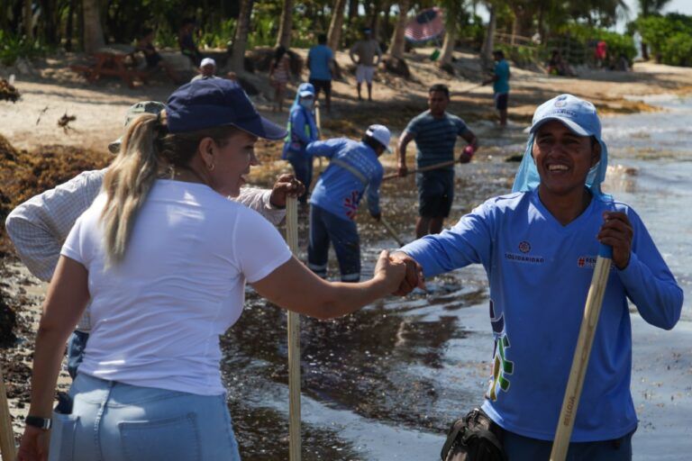 Realizan otra Jornada de limpieza de sargazo en Punta Esmeralda