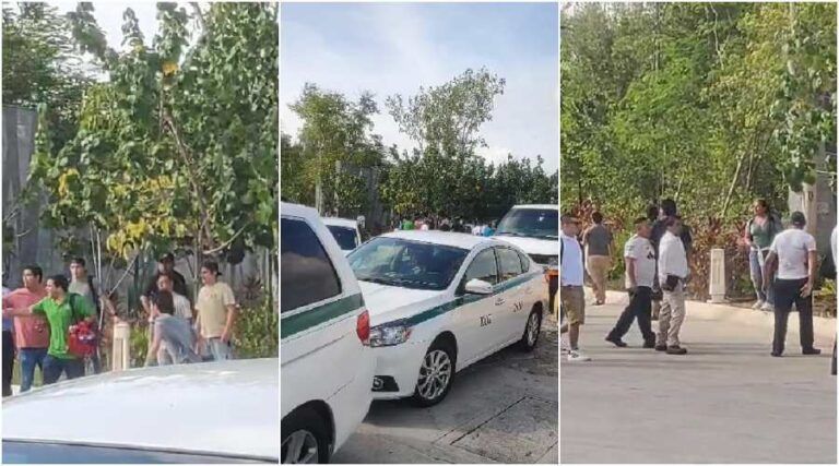 Taxistas bloquean accesos al hotel Hilton Riviera, para impedir servicio de vans turísticas