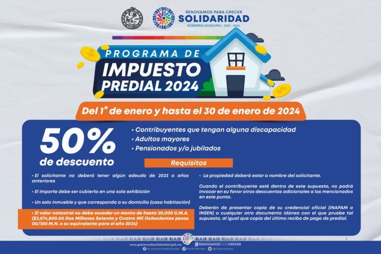 En enero, continúan los descuentos en predial del 25, 40 y 50% en Solidaridad