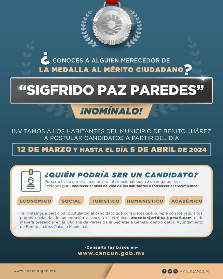 Convocan a participar en Medalla al Mérito Ciudadano “Sigfrido Paz Paredes”
