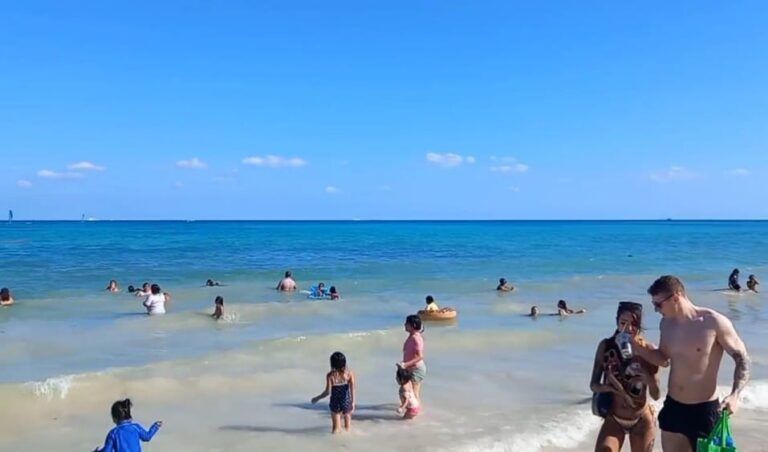 Miles de bañistas continúan en las costas de Playa del Carmen