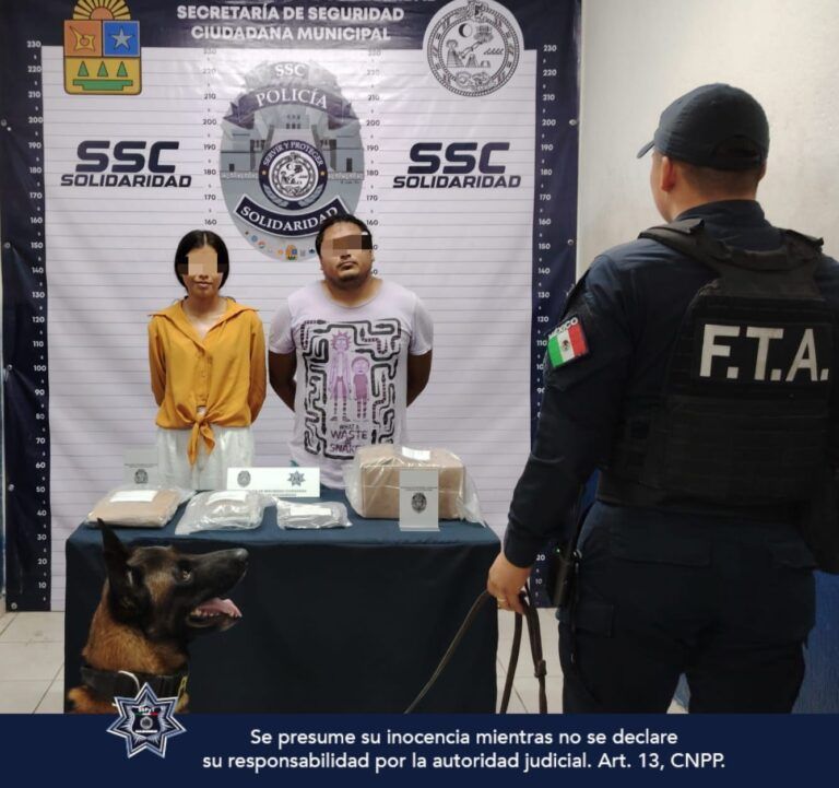 Policía de Solidaridad asegura a 2 personas en posesión de posible marihuana
