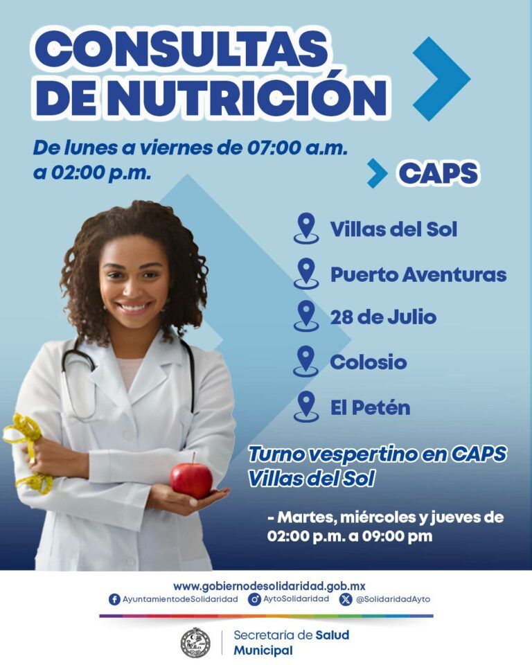 Nutriólogos ofrecen programas especiales en CAPS de Solidaridad