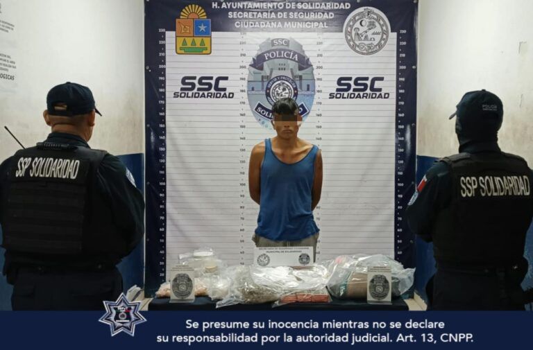 Policía de Solidaridad aprehende a sujeto, con más de mil dosis de posibles narcóticos y 150 cartuchos