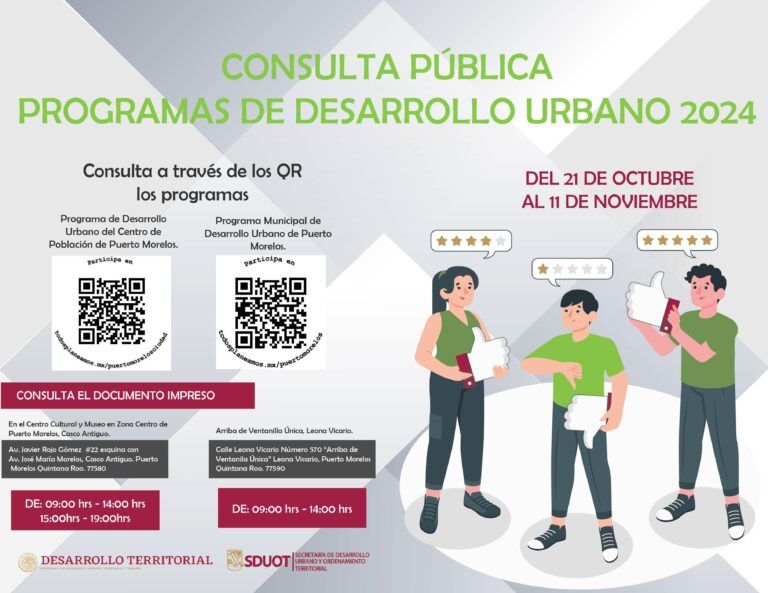 Abren nuevo periodo para consultar los programas municipales de Desarrollo Urbano en Puerto Morelos