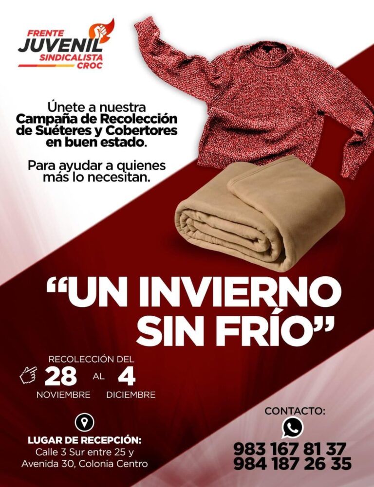 CROC Quintana Roo invita a donar abrigos y cobertores para “Un invierno sin frío”