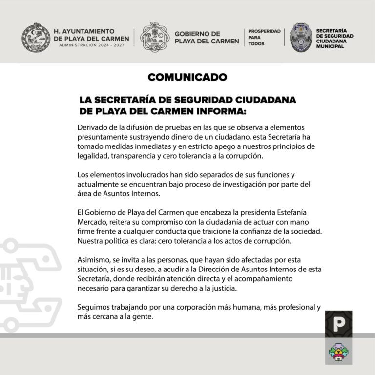 En Playa del Carmen Cero Tolerancia a los actos de corrupción