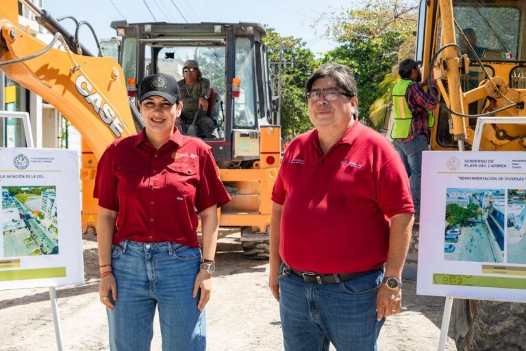 Estefanía Mercado arranca histórica repavimentación del Centro de Playa del Carmen