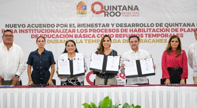 Mara Lezama firma convenio con hoteleros para habilitar 42 escuelas como refugios temporales