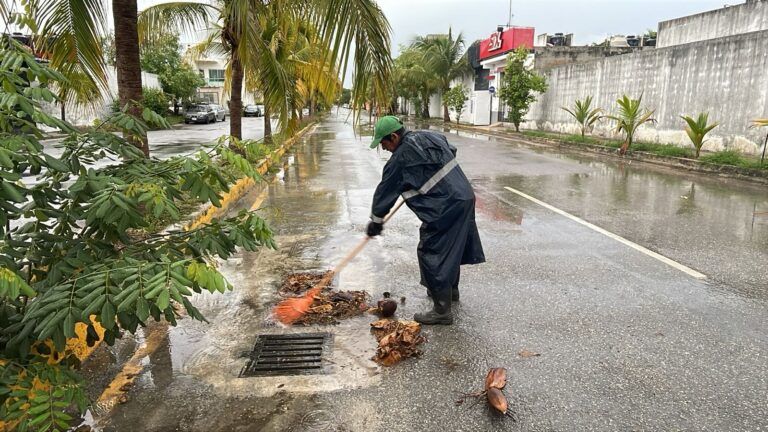 Puerto Morelos activa servicios públicos brigadas de limpieza por lluvias intensas